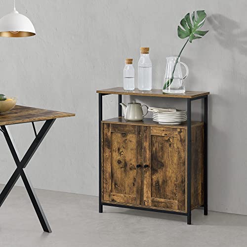 [en.casa] Beistelltisch Aremark mit Schrankfächer Nachttisch mit Ablage Kommode Schrank 79x60x30cm Dunkler Holzton von [en.casa]