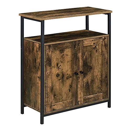 [en.casa] Beistelltisch Aremark mit Schrankfächer Nachttisch mit Ablage Kommode Schrank 79x60x30cm Dunkler Holzton von [en.casa]