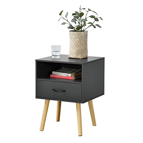 [en.casa] Beistelltisch Gävle Wohnzimmertisch 57 x 42 x 40 cm Nachttisch mit Schublade Sofatisch Nebentisch Kaffeetisch mit Ablagefach Dunkelgrau von [en.casa]