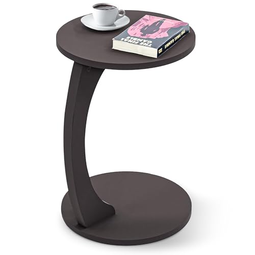 [en.casa] Beistelltisch Holeby Couchtisch Sofatisch auf Rollen Betttisch Laptoptisch C-Form Wohnzimmertisch Rolltisch runde Tischplatte Kaffeetisch 56 x Ø 38 cm Abstelltisch Grau von [en.casa]