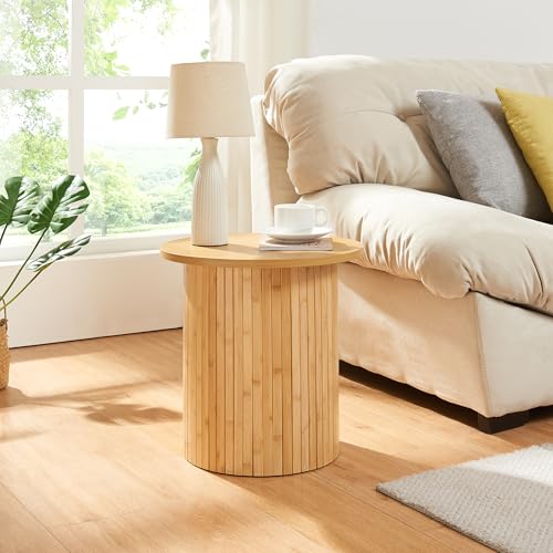 [en.casa] Beistelltisch Ledepid Nachttisch Sofatisch 40 x Ø40 cm Wohnzimmertisch mit überstehender Tischplatte Kaffetisch rund Bambus Natur von [en.casa]
