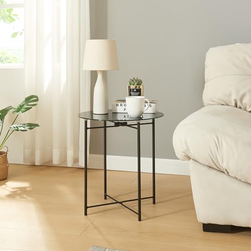 [en.casa] Beistelltisch Ödeshög Sofatisch mit Glasplatte Dekotisch im Industrie Design Ablagetisch mit Metallgestell 45 x Ø42cm Schwarz von [en.casa]