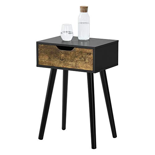 [en.casa] Beistelltisch Östersund mit Schublade 60x40x30 cm Kommode Retro Nachttisch Schubladentisch Massivholz Spanplatte Schwarz/Dunkler Holzton von [en.casa]