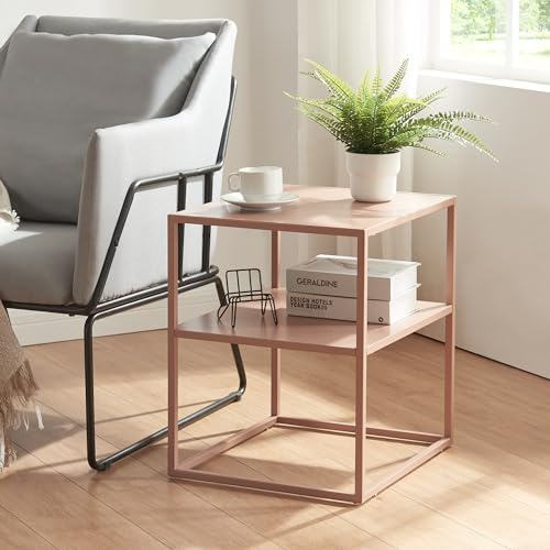 [en.casa] Beistelltisch Raahe Kaffeetisch mit Ablage Sofatisch aus Stahl Nachttisch 50 x 45 x 40 cm Couchtisch Hellbraun von [en.casa]