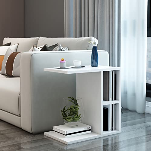 [en.casa] Beistelltisch Ravnsborg mit 2 Ablagefächern Abstelltisch horizontal vertikal Wohnzimmertisch Konsolentisch rechteckig 50 x 50 x 30 cm Weiß von [en.casa]
