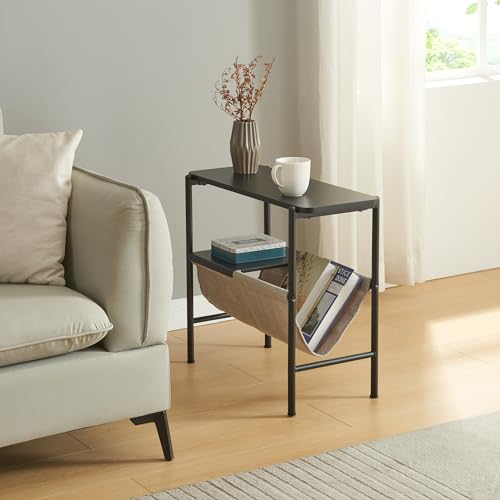 [en.casa] Beistelltisch Samnanger Sofatisch mit Textilablage Dekotisch im Industrie Design Ablagetisch mit Metallgestell 60 x 28 x 53 cm Schwarz von [en.casa]