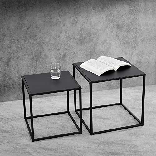 [en.casa] Beistelltisch Set Sofatisch 2er Set Couchtische Kaffeetisch in quadratischer Form Nachttisch Deko Tisch Metallgestell Industriedesign Schwarz von [en.casa]