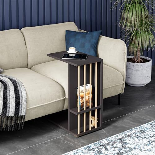 [en.casa] Beistelltisch Siikainen Laptoptisch mit senkrechten Streben 65 x 44 x 29 cm Rolltisch C-Form Wohnzimmertisch rechteckig Ablagetisch Schwarz von [en.casa]