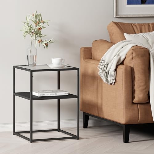 [en.casa] Beistelltisch Solund Couchtisch mit Ablage Schwarz matt Wohnzimmertisch mit Glasplatte Nachttisch Metallgestell Sofatisch 55 x 40 x 40 cm von [en.casa]