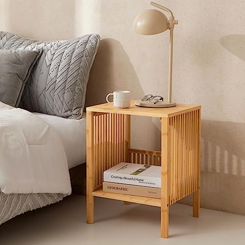 [en.casa] Beistelltisch Varde Nachttisch mit Ablage Nachtkommode Couchtisch Sofatisch für Schlafzimmer Wohnzimmer 50x38,5x33cm Bambus Naturfarben von [en.casa]