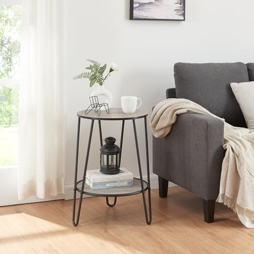 [en.casa] Beistelltisch Ylöjärvi Wohnzimmertisch mit 2 Ablagen 61 x 44 x 44 cm Nachttisch Abstelltisch Metallgestell Sofatisch Schwarz/Eiche-Optik von [en.casa]