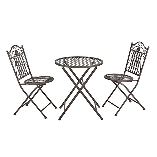 [en.casa] Bistro Set Biella Balkonset 3-TLG. Tisch 2 Stühle Essgruppe Sitzgruppe Gartenmöbel Stahl Dunkelgrün mit hellgrauer Patina von [en.casa]