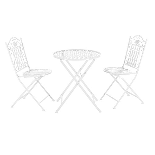 [en.casa] Bistroset Biella Balkonset 3-TLG. Bistrotisch mit 2 Stühlen Essgruppe Sitzgruppe Metall Gartenmöbel Set Balkonmöbel Gartenset klappbar Gartengarnitur Weiß von [en.casa]