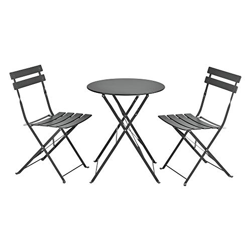 [en.casa] Bistroset Caprile Balkonset 3-TLG. Bistrotisch mit 2 Stühlen Essgruppe Sitzgruppe Stahl Gartenmöbel Set Balkonmöbel Gartenset klappbar Gartengarnitur Dunkelgrau von [en.casa]