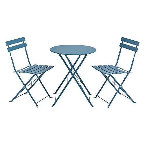 [en.casa] Bistroset Caprile Balkonset 3-TLG. Bistrotisch mit 2 Stühlen Essgruppe Sitzgruppe Stahl Gartenmöbel Set Balkonmöbel Gartenset klappbar Gartengarnitur Türkis von [en.casa]