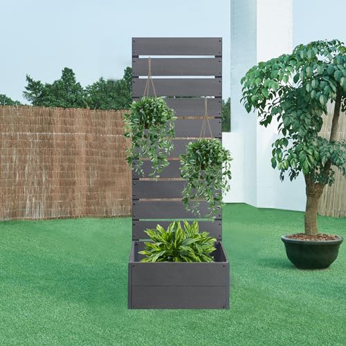 [en.casa] Blumenkasten mit Sichtschutz Heerde Pflanzkasten mit Trennwand 150 x 56 x 38 cm Pflanzkübel WPC Outdoor Rankhilfe Garten Grau von [en.casa]
