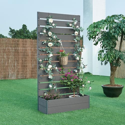 [en.casa] Blumenkasten mit Sichtschutz Heerde Pflanzkasten mit Trennwand 180 x 90 x 38 cm Pflanzkübel WPC Outdoor Rankhilfe Garten Grau von [en.casa]