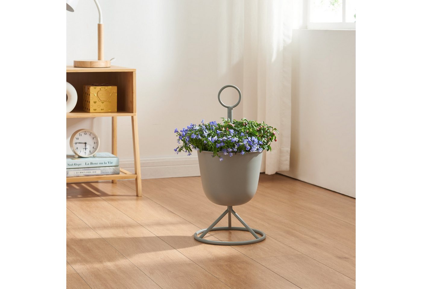 en.casa Blumenständer, »Alphen« mit 1 Topf 48xØ23cm Metall Grau von en.casa