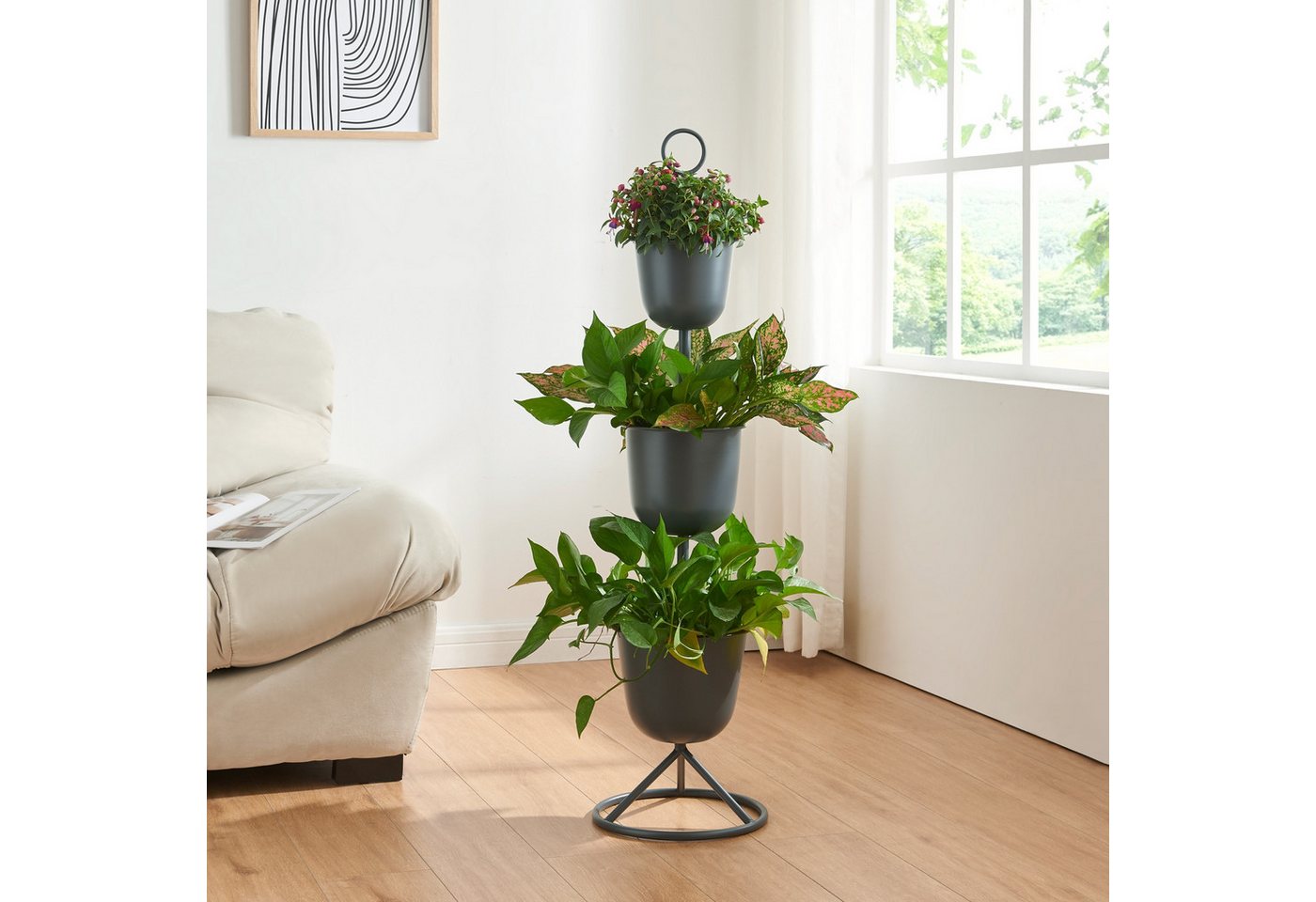 en.casa Blumenständer, »Alphen« mit 1 Topf 48xØ23cm Metall Schwarz von en.casa