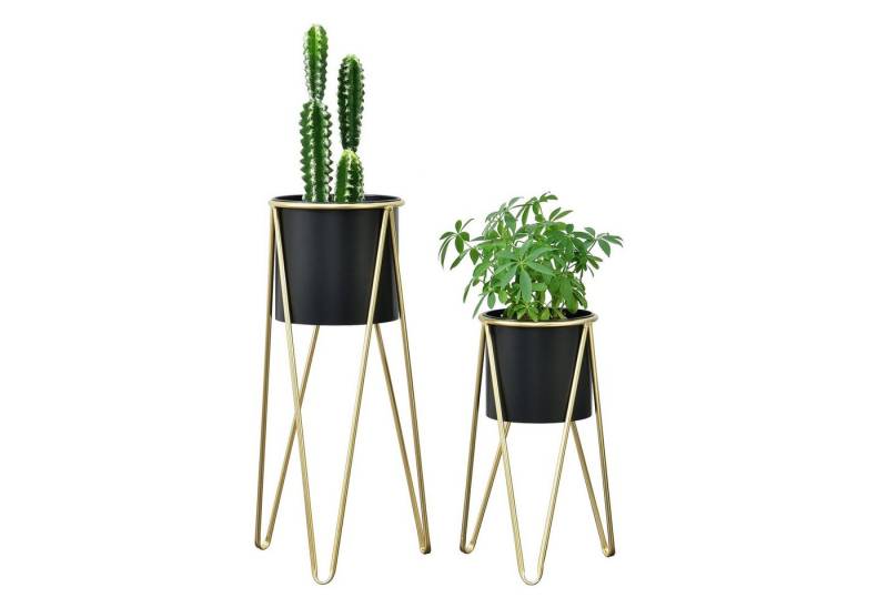 en.casa Blumenständer, Hedera 2er Set Pflanzenständer aus Metall Gold / Schwarz von en.casa