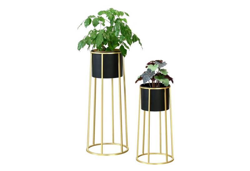 en.casa Blumenständer (Set, 2er), »Macon« Blumenkübel Pflanzenständer Pflanztopf Metall schwarz/gold von en.casa