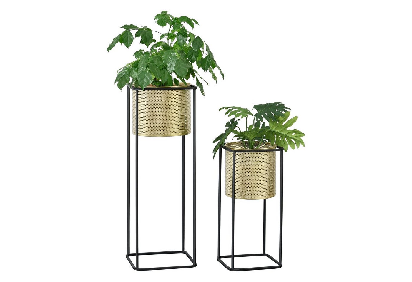 en.casa Blumenständer (Set, 2er), »Mettet« Pflanzenständer 2er Set Metall Goldfarben/Schwarz von en.casa