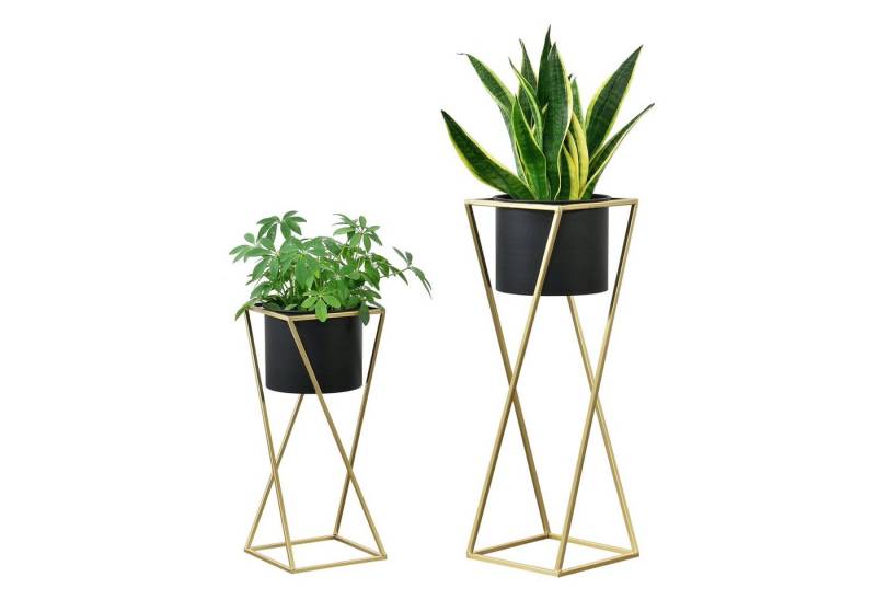en.casa Blumenständer (Set, 2er), »Mons« Blumenkübel Pflanzenständer Pflanztopf Metall gold/schwarz von en.casa