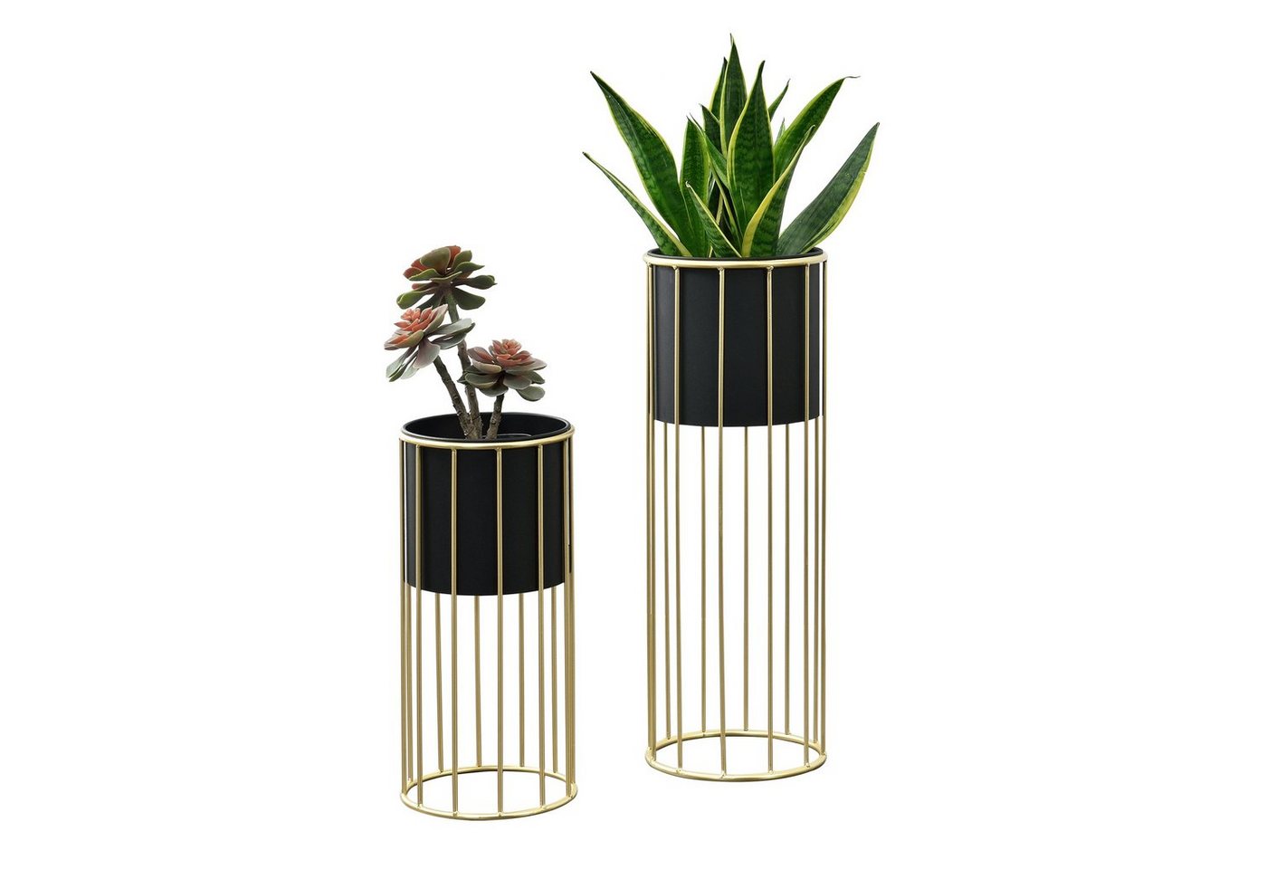 en.casa Blumenständer (Set, 2er), »Mortsel« Pflanzenständer 2er Set Metall Schwarz/Goldfarben von en.casa