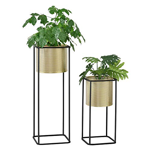[en.casa] Blumentopf Ständer Blumenständer Blumentopfhalter Pflanztopf Deko 2-TLG. Schwarz-Goldfarben von [en.casa]