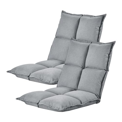 [en.casa] Bodensessel Deinze im 2er-Set Bodenstuhl Verstellbare Klappliege 5-stufig Sessel Polyester Hellgrau von [en.casa]