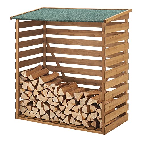 [en.casa] Brennholzunterstand aus Tannenholz 123x116x64cm mit Wetterschutz Kaminholz-Unterstand Natur Holz von [en.casa]