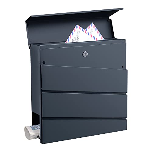 [en.casa] Briefkasten Achtrup 37 x 37 x 11 cm Postkasten mit Zeitungsröhre Wandbriefkasten mit 2 Schlüssel Stahl Anthrazit von [en.casa]