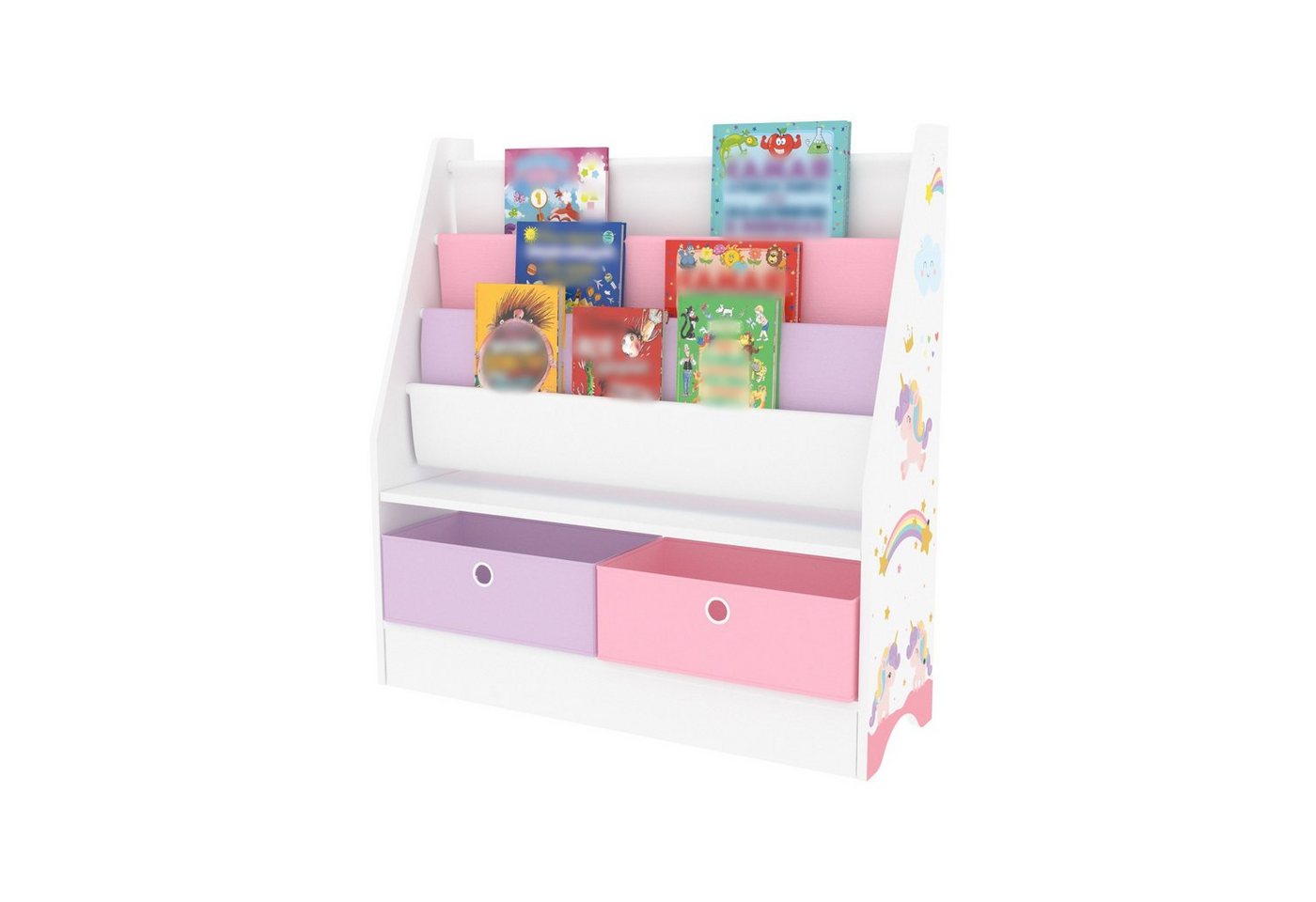 en.casa Bücherregal, »Neda« Kinderregal 74x71x23 cm mit Einhorn-Motiv Weiß/Lila/Rosa von en.casa