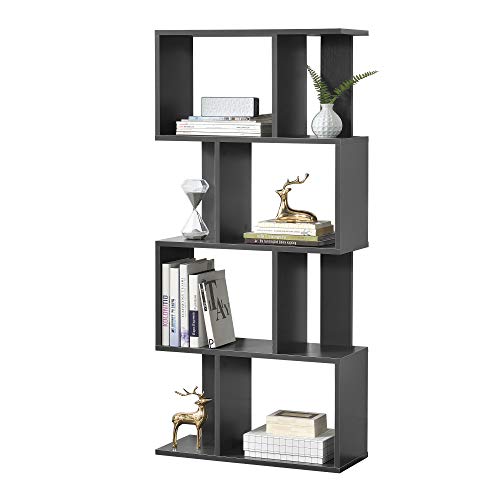 [en.casa] Bücherregal Almeira 130 x 60 x 24 cm Regal mit 4 Fächern und 4 Ablagen Standregal Medienregal Aktenregal Aufbewahrung Dunkelgrau von [en.casa]