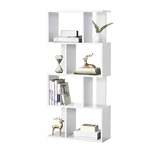 [en.casa] Bücherregal Brattahlid 130 x 60 x 24 cm Regal mit 4 Fächern und 4 Ablagen Standregal Medienregal Aktenregal Aufbewahrung Weiß von [en.casa]