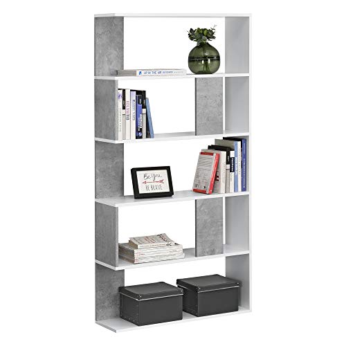 [en.casa] Bücherregal Aneby 159x80x24cm Standregal mit 5 Ablageflächen Regal Weiß/Betonoptik von [en.casa]