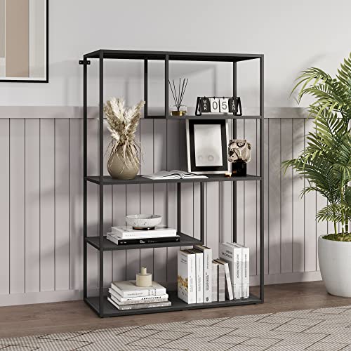 [en.casa] Bücherregal Sievi Standregal mit 4 Ablagen CD-Regal 126 x 85 x 35 cm Metallregal für Wohnzimmer Schlafzimmer Schwarz, matt von [en.casa]