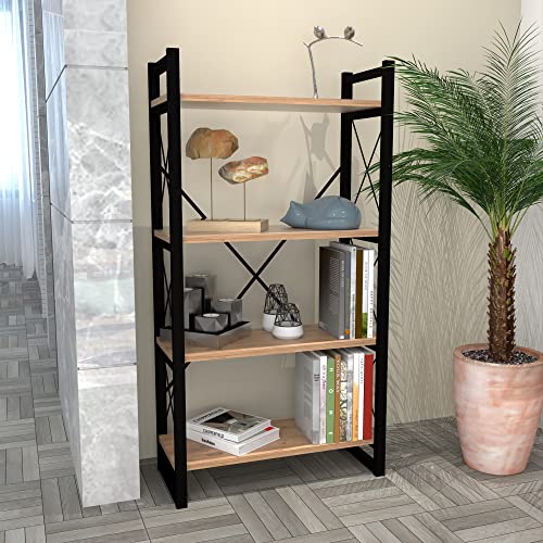 [en.casa] Bücherregal Skørping Standregal mit 4 Ablagen Metallregal 150 x 65 x 30 cm Holzfarben Schwarz Wohnzimmer Schlafzimmer offenes Regal von [en.casa]