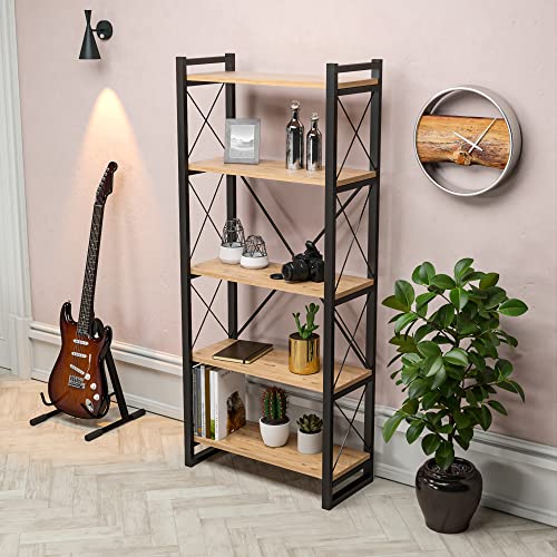 [en.casa] Bücherregal Skørping Standregal mit 5 Ablagen Metallregal 180 x 65 x 30 cm Holzfarben Schwarz Wohnzimmer Schlafzimmer offenes Regal von [en.casa]