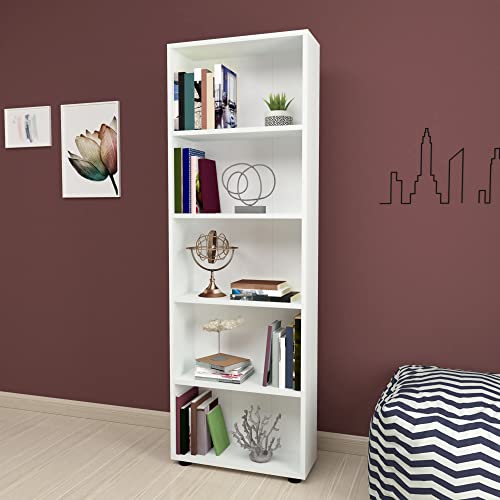 [en.casa] Bücherregal Vara mit Stauraum Wohnzimmerregal 172 x 55 x 20 cm Raumteiler mit 5 Ebenen Standregal Aufbewahrungsregal Weiß von [en.casa]