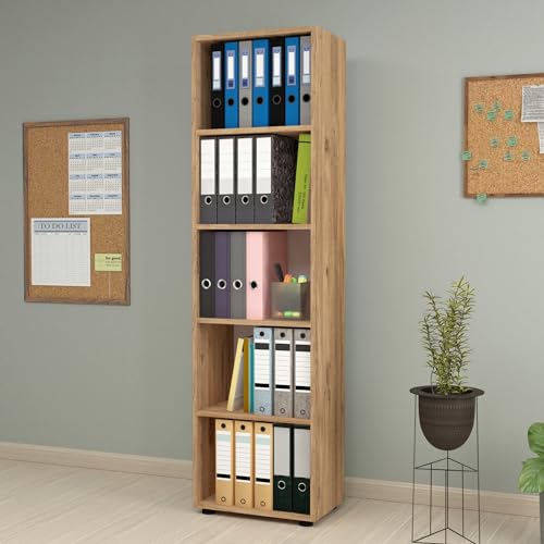 [en.casa] Bücherregal Vara mit Stauraum Wohnzimmerregal 178 x 49 x 30 cm Raumteiler mit 5 Ebenen Standregal Aufbewahrungsregal Eiche-Optik von [en.casa]