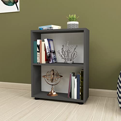 [en.casa] Bücherregal Vara mit Stauraum Wohnzimmerregal 72 x 55 x 20 cm Raumteiler mit 2 Ebenen Standregal Aufbewahrungsregal Anthrazit von [en.casa]