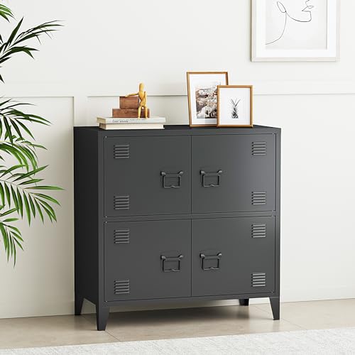 [en.casa] Büroschrank Hamina Aktenschrank mit 4 Türen Mehrzweckschrank mit 2 Ablagefächern Industrial Aufbewahrungsschrank aus Stahl Beistellschrank 80 x 40 x 82 cm Schwarz von [en.casa]