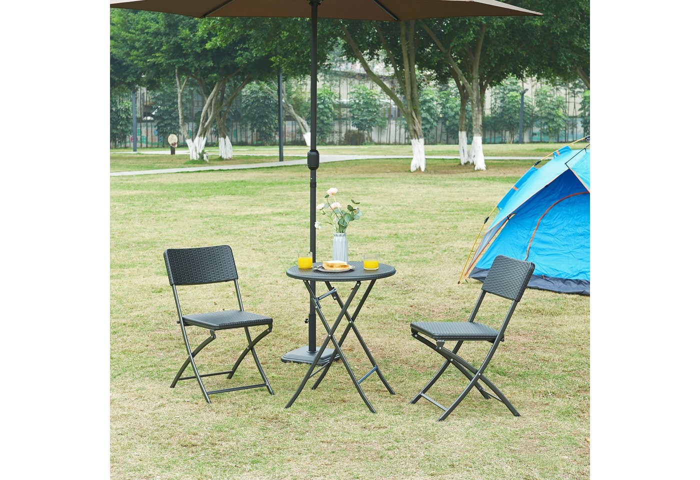 en.casa Campingtisch, »Mark« Klapptisch rund 60 x 74 cm Rattanoptik Schwarz von en.casa