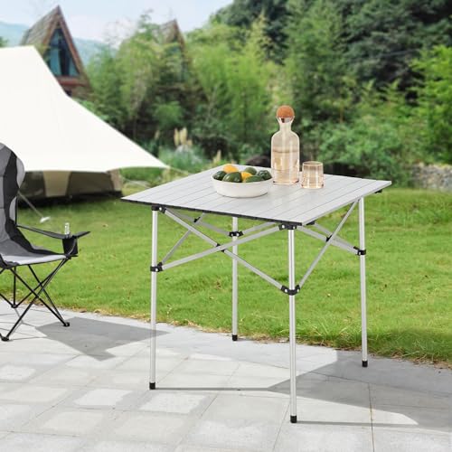 [en.casa] Campingtisch Castilenti Klapptisch Gartentisch Aluminium klappbar quadratisch Outdoor-Tisch faltbar 70 x 70 x 70 cm Silberfarben von [en.casa]