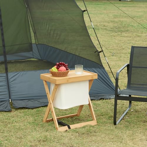 [en.casa] Campingtisch Hattfjelldal Picknicktisch mit Tasche aufklappbarer Outdoor-Tisch Gartentisch mit abnehmbarem Tablett 53x48x32cm Bambus von [en.casa]