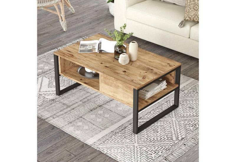 en.casa Couchtisch, »Laukaa« rechteckig Metallgestell 100 x 60 x 45 cm Eicheoptik rustikal en.casa Couchtisch, »Laukaa« rechteckig Metallgestell 100 x 60 x 45 cm Eicheoptik rustikal von en.casa