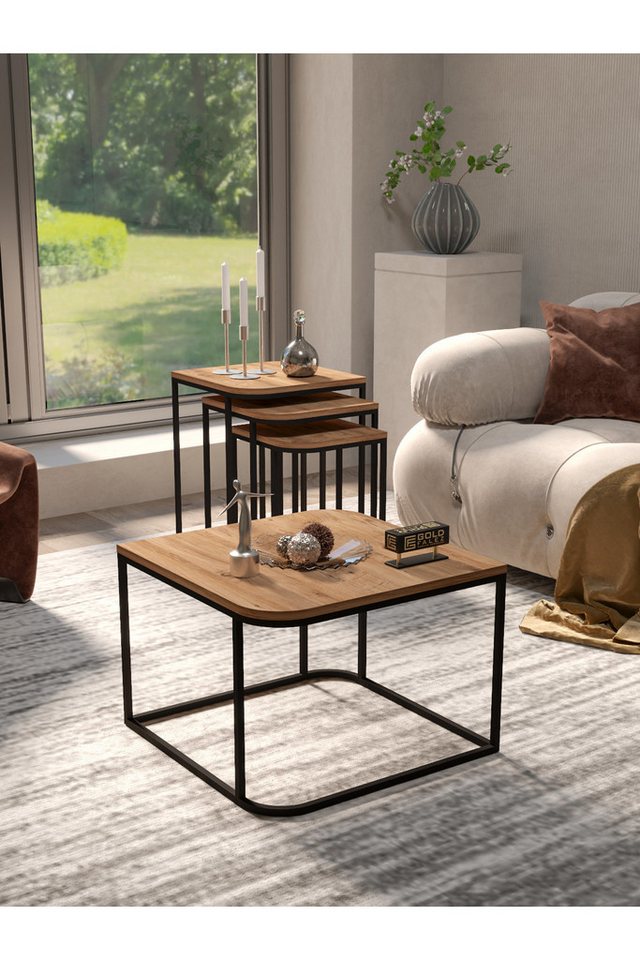 en.casa Couchtisch, Set mit Beistelltischen, Braun von en.casa