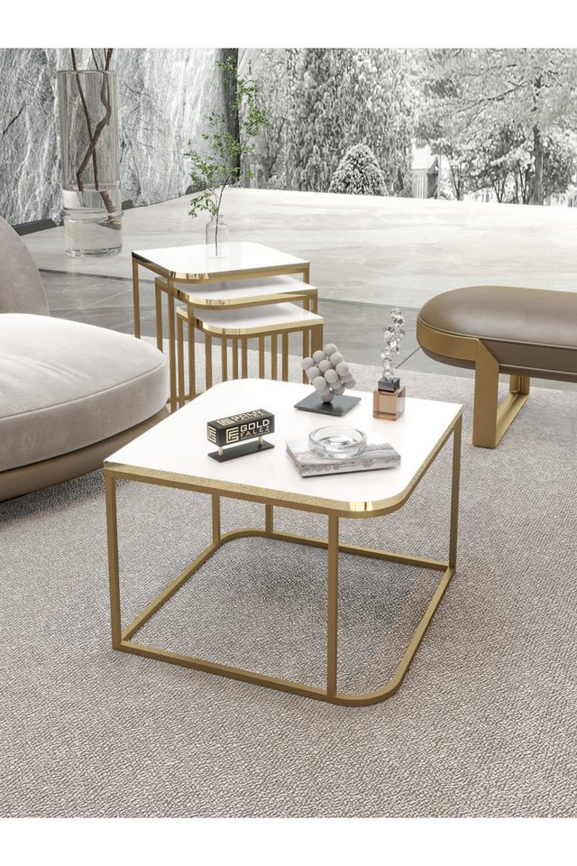 en.casa Couchtisch, Set mit Beistelltischen, Weiß/Gold en.casa Couchtisch, Set mit Beistelltischen, Weiß/Gold von en.casa