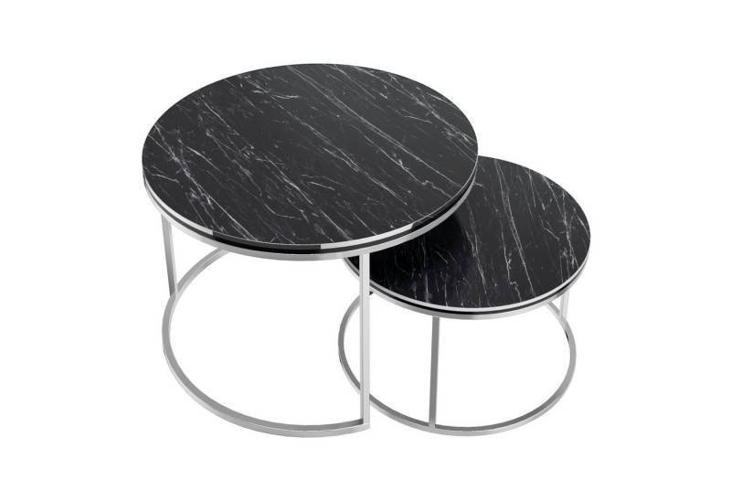 en.casa Couchtisch, »Skagen« Beistelltisch im 2er Set rund Marmor, schwarz / Silber von en.casa